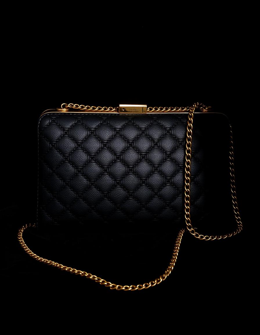 Quilted clutch with gold chain — coming soon